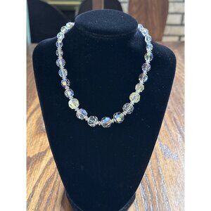 Vintage Graduated‎ Faceted AB Crystal Bead On Chain Necklace-16 Inches